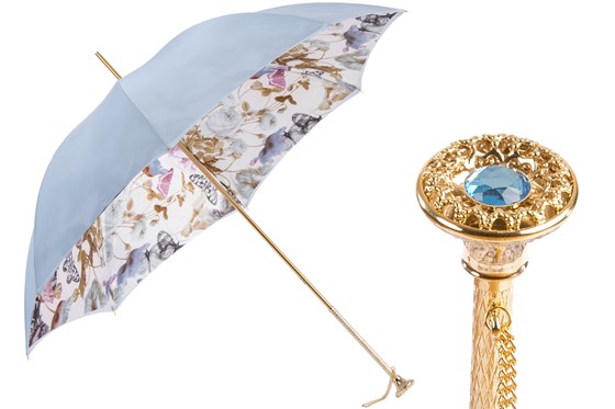 Зонт PASOTTI светло-голубой с природным принтом и бабочками