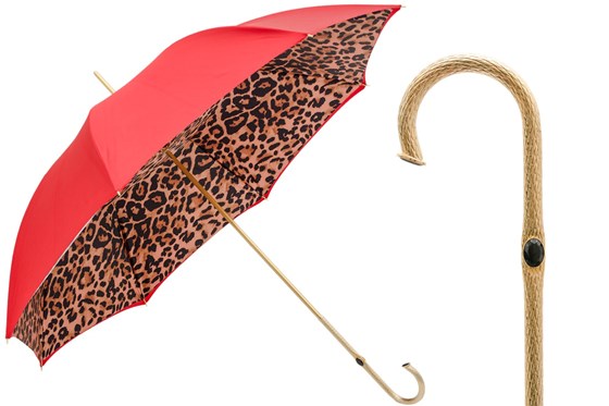 Зонт PASOTTI красный с леопардовым принтом